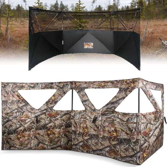 See Through 3 Panel Hunting Blind, 3 Side Ground Blinds with Carrying Bag, Portable Pop Up Ground Blinds for Deer Duck Turkey Hunting