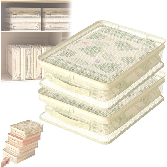 See-Through Closet Organizer Storage Bags, 15.7 × 11.8" Clear Storage Bags with Easy-Glide Zipper and Handle, Stackable Containers for Closet Clothes Blankets Sheets