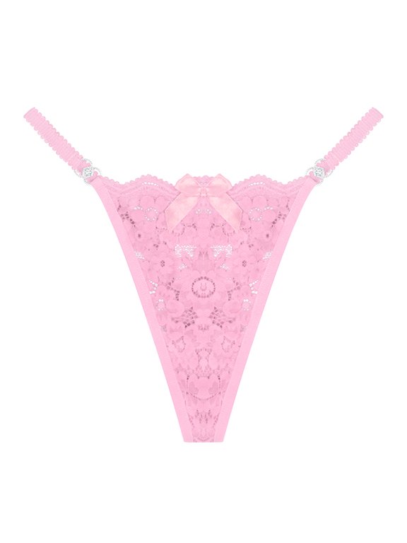 See Through Flower Lace Thongs Panties Nightclub Briefs T-Back Underwear Low Waist Bowknot G-String for Women Lingerie