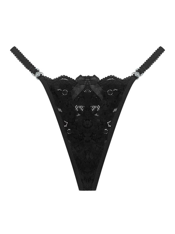 See Through Flower Lace Thongs Panties Nightclub Briefs T-Back Underwear Low Waist Bowknot G-String for Women Lingerie