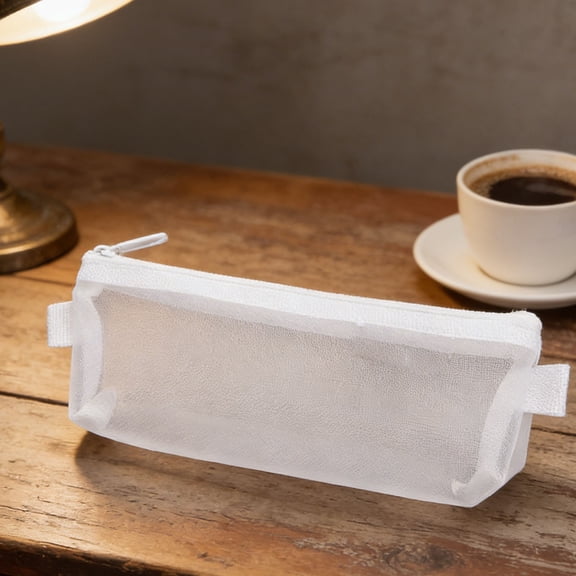 See-Through Full Transparent Breathable Honeycomb Mesh Zipper Pencil Pouch Ultra-Light Foldable Washable Portable Storage Organizer for Office