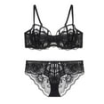 thumbnail image 1 of See Through Lace Bras for Women Underwire Embroidered Mesh Sheer Lingerie Full Coverage Push Up Panty Bra,Black 12,M, 1 of 4