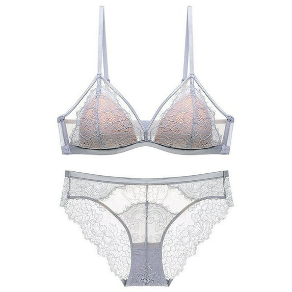 See Through Lace Bras for Women Underwire Embroidered Mesh Sheer Lingerie Full Coverage Push Up Panty Bra,Gray 1,XL