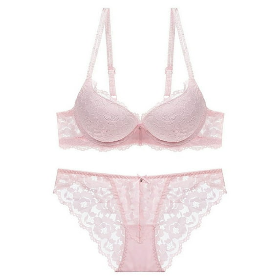 See Through Lace Bras for Women Underwire Embroidered Mesh Sheer Lingerie Full Coverage Push Up Panty Bra,Pink 2,M