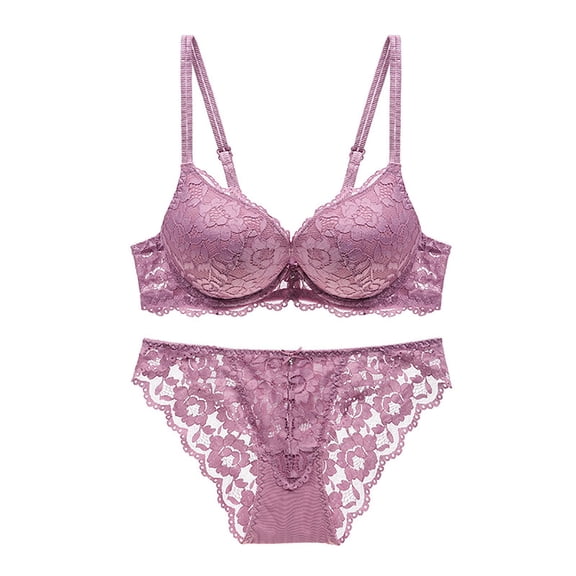 See Through Lace Bras for Women Underwire Embroidered Mesh Sheer Lingerie Full Coverage Push Up Panty Bra,Purple 1,S