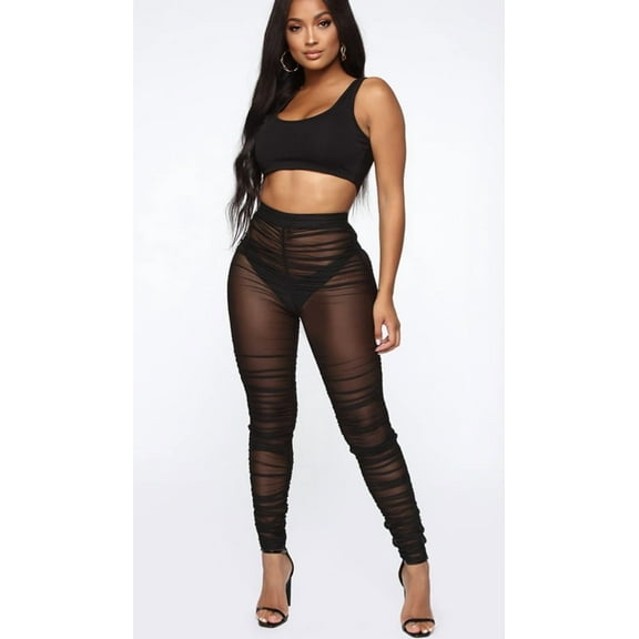 See-Through Mesh Pants Leggings (2XL, Black)