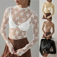 thumbnail image 1 of See Through Tops for Women Neck Sexy Lace Floral Embroidery Undershirts Mesh Sheer Layering Tops Party Clubwear, Size M, 1 of 8