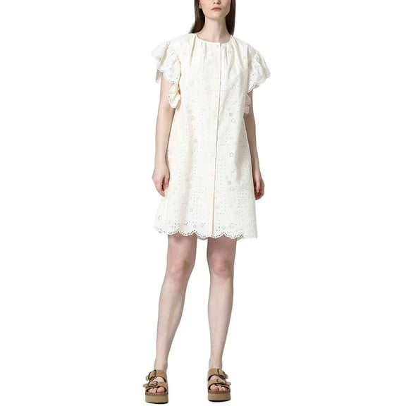 See U Soon womens  Textured Ruffle Sleeve Dress, s, Beige