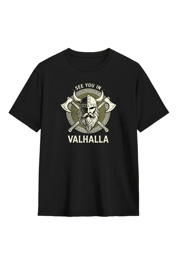 See You In Valhalla Viking Vintage Graphic Tee For Men, Fun Casual Cotton Short Sleeves T-Shirt