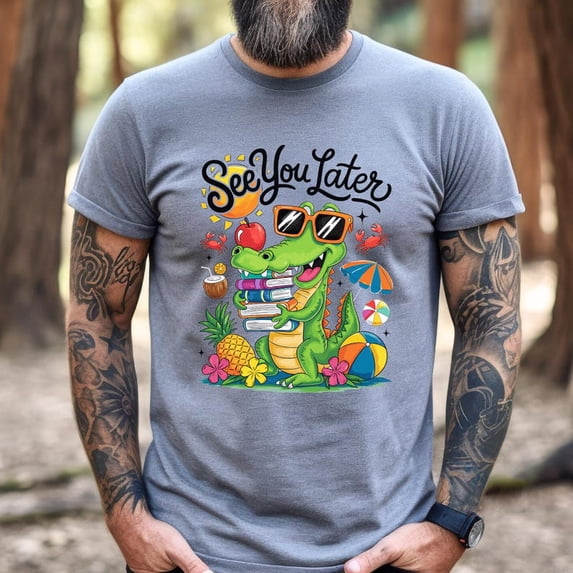 See You Later Alligator T-Shirt, Funny Summer Sublimation with Books & Beach, Teacher or Kids Shirt Design, Gift for Teacher, Students