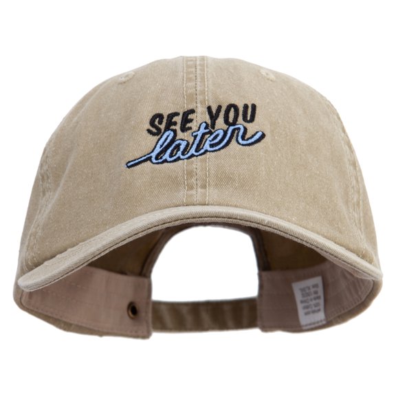 See You Later Embroidered Big Size Washed Pigment Dyed Cap - Khaki XL-3XL