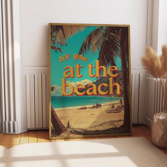 See You At The Matte Paper Poster, Retro Summer Decoration, Tropical Background Print Wall Decor, Palm Tree Vintage Quote Scene Wall Art, Modern Wall Decor, 24x36 UNFRAMED