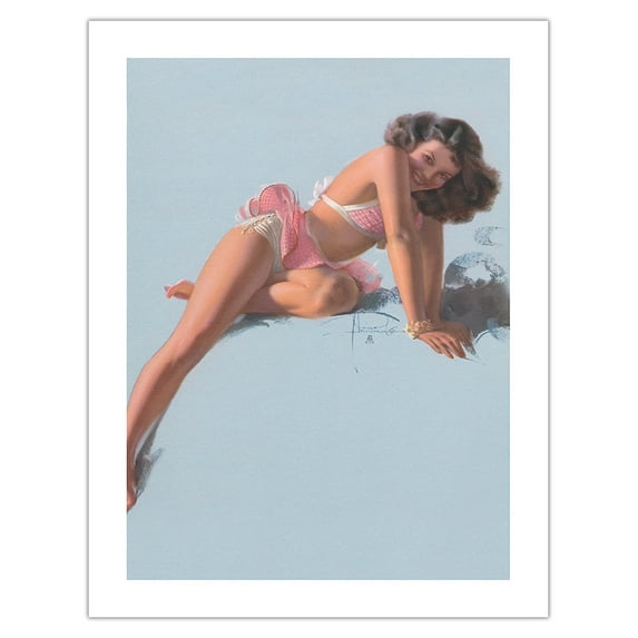 See You Soon - Glamour Girl Model Jewel Flowers - Famous Brown & Bigelow - Vintage Pin Up Girl Print by Rolf Armstrong c.1940s - Bamboo Fine Art 290gsm Paper (Unframed) 17x22in
