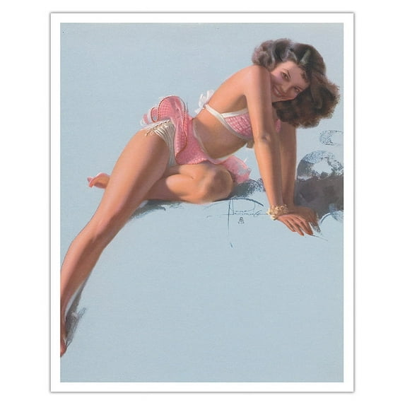 See You Soon - Glamour Girl Model Jewel Flowers - Famous Brown & Bigelow - Vintage Pin Up Girl Print by Rolf Armstrong c.1940s - Fine Art Matte Paper Print (Unframed) 16x20in