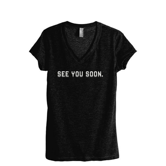 See You Soon Women's Fashion Relaxed V-Neck T-Shirt Tee Heather Black Medium