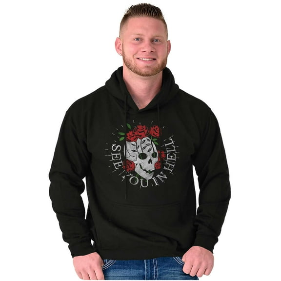 See You in Hell Skull Roses Tattoo Hoodie Sweatshirt Women Men Brisco Brands L