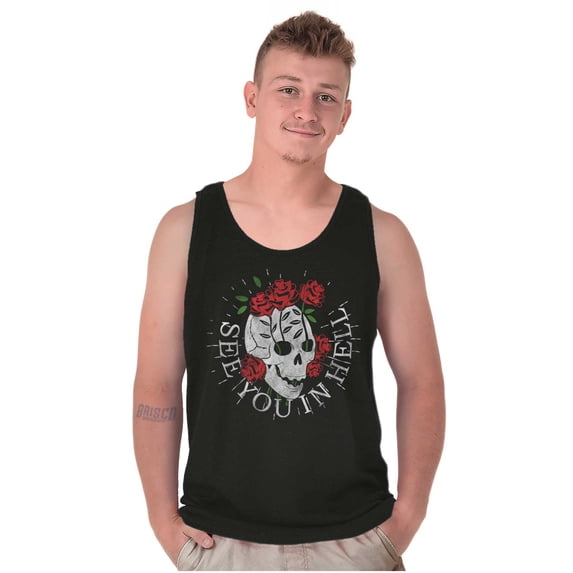 See You in Hell Skull Roses Tattoo Tank Top T Shirts Men Women Brisco Brands S