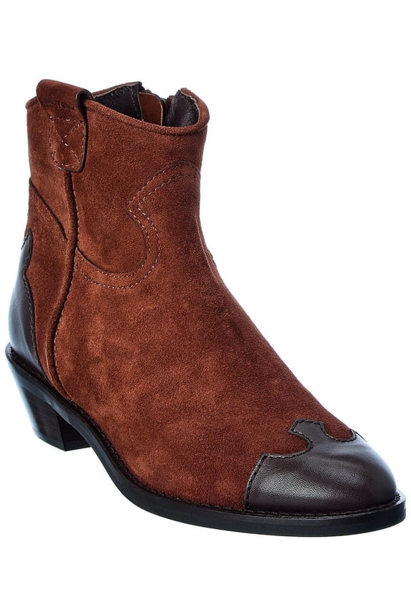 Suede & Leather Bootie, 37, Brown