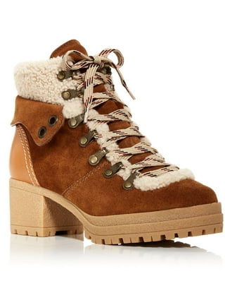 See By Chloe Shoes, Mallory Dark Beige Buckle Lace Up Boots