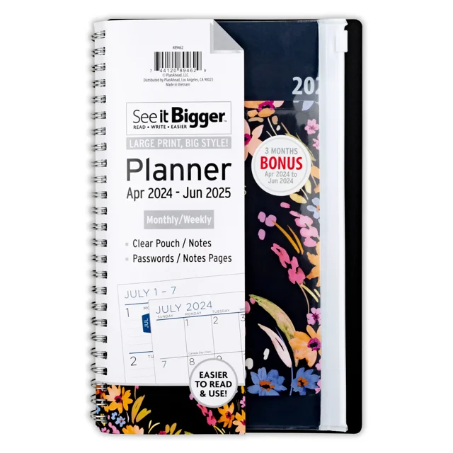 See it Bigger April 2024 - June 2025 Monthly Weekly Dated Planner with
