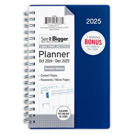 See it Bigger Oct 2024 - Dec 2025 Weekly Dated Planner (4.5" x 6.5") Blue