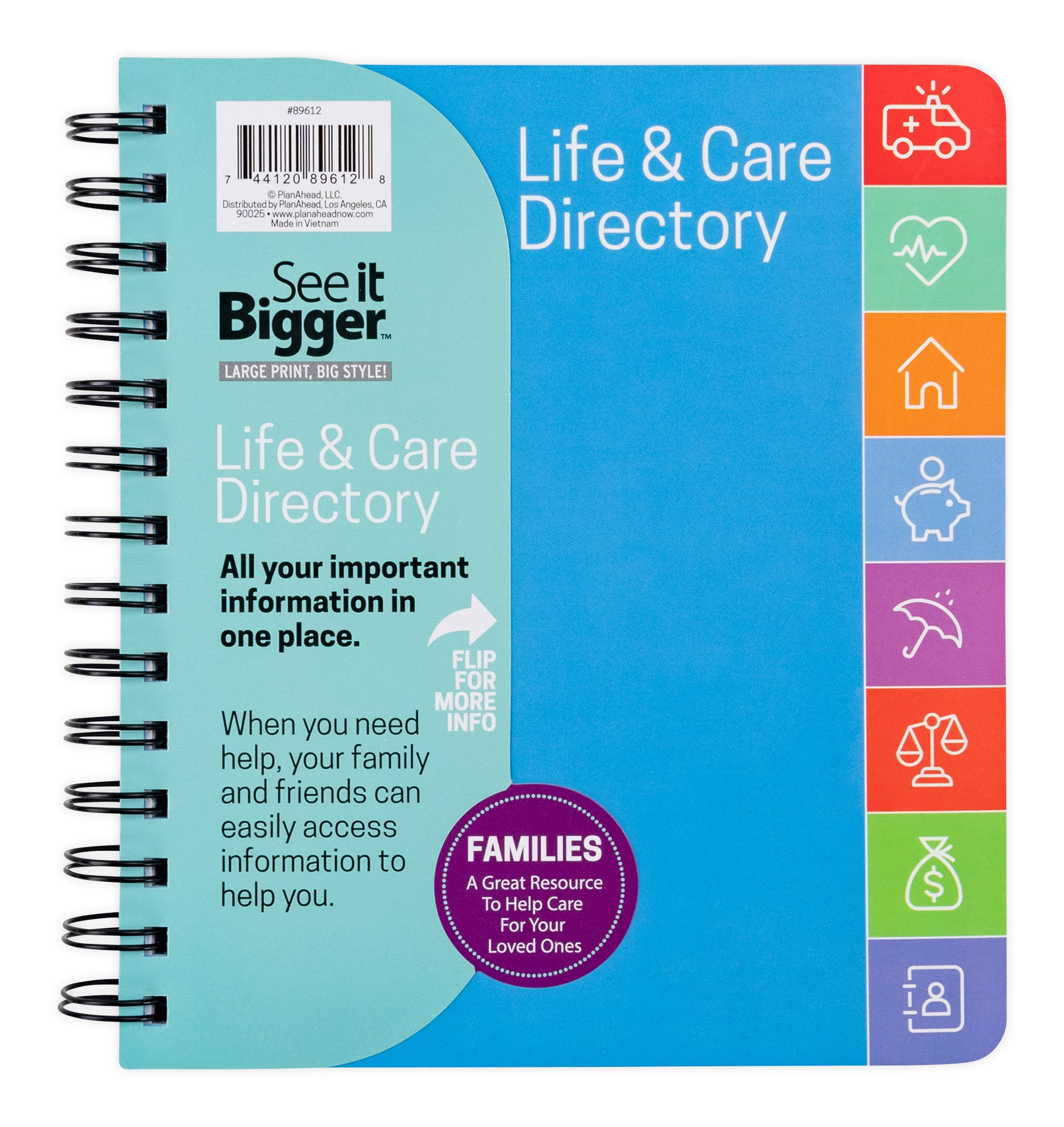 See it Bigger Life & Care Directory Planner Medium (7" x 7.5") Blue Undated