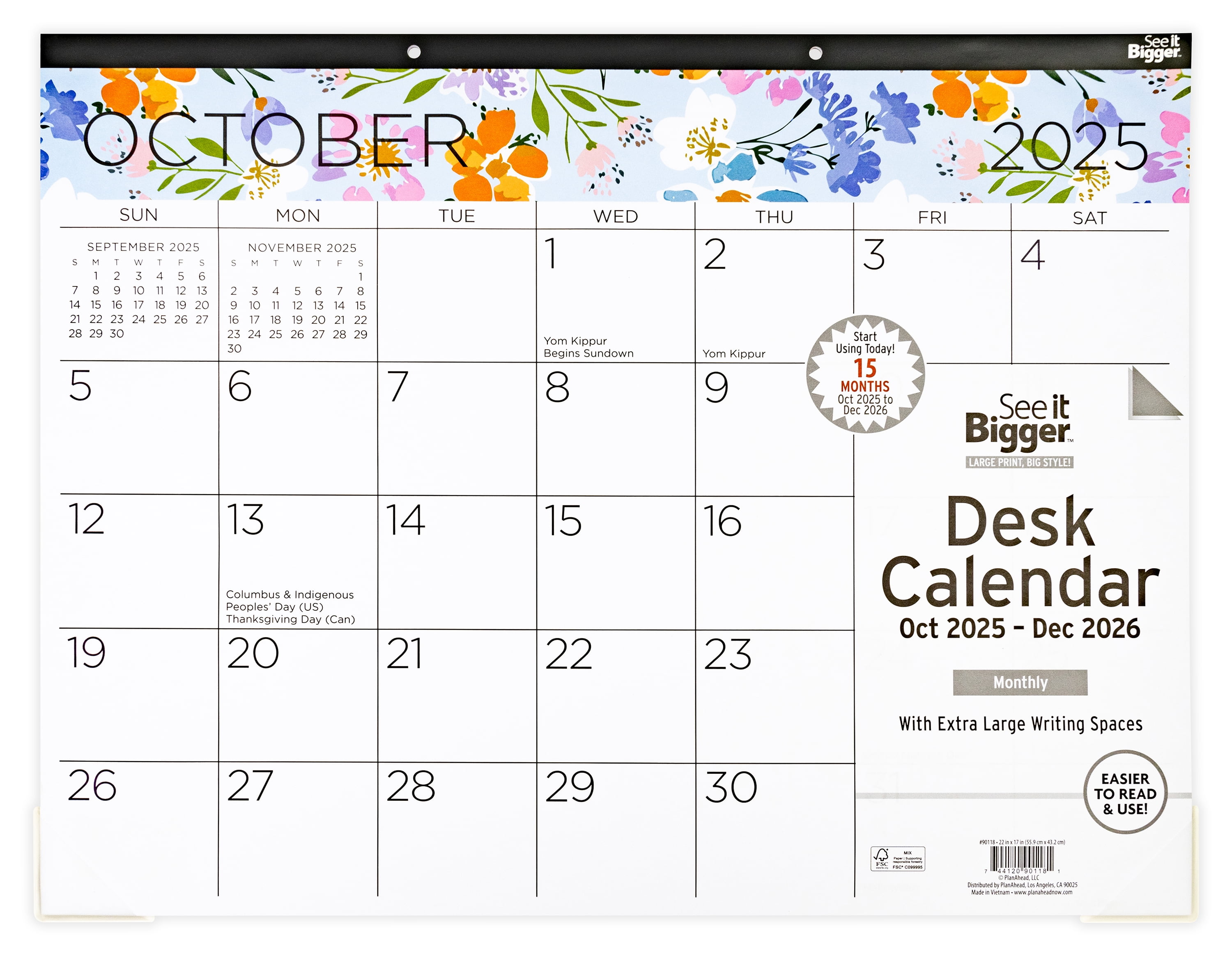 See it Bigger Large Monthly Desk Pad Calendar (17x 22); 15-Month, Oct 2025-Dec 2026