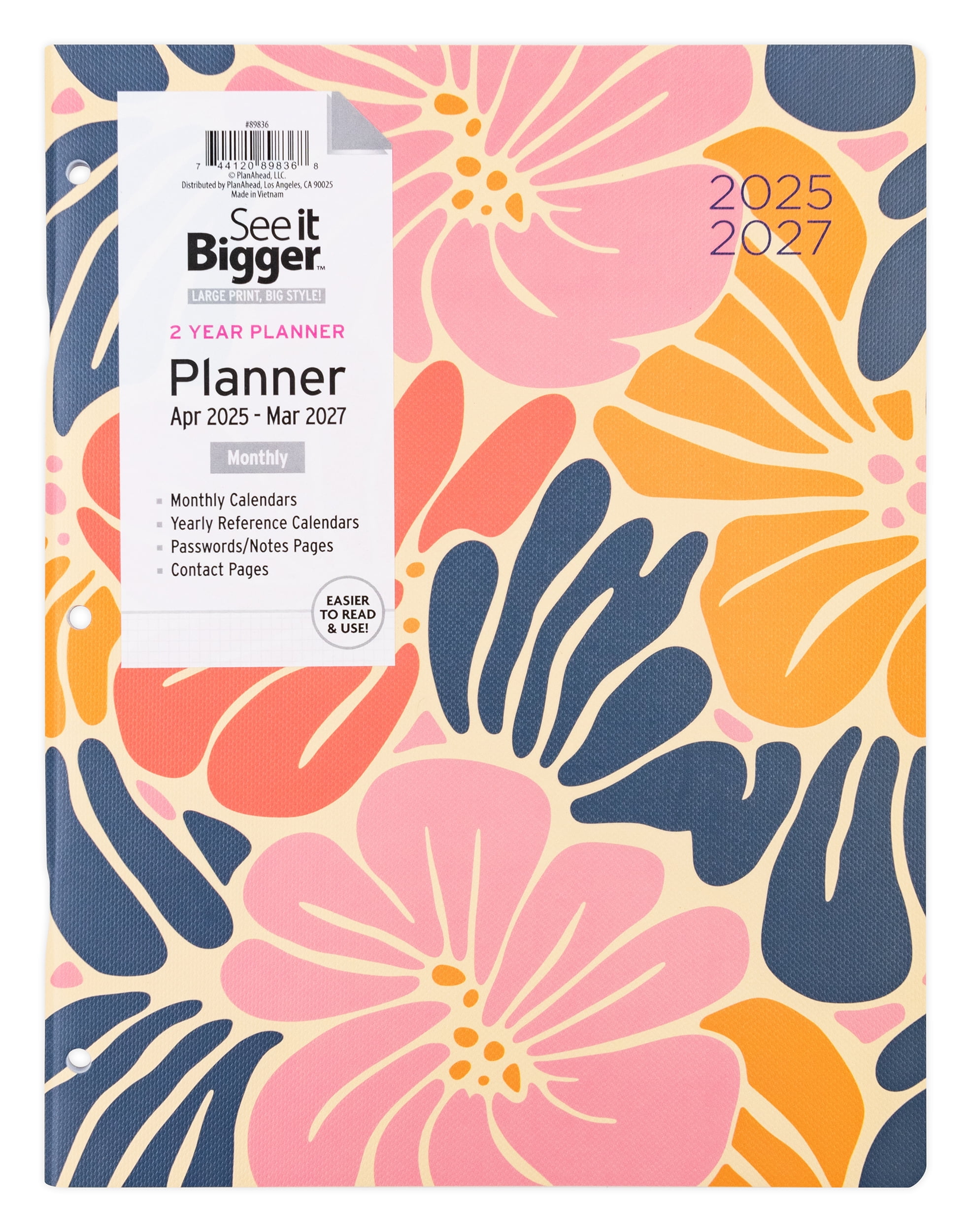 Walmart daily deals:  See it Bigger Monthly Planner Large (8.5″ x 11″) Pink Floral, 2 year, APR 2025-Mar 2027