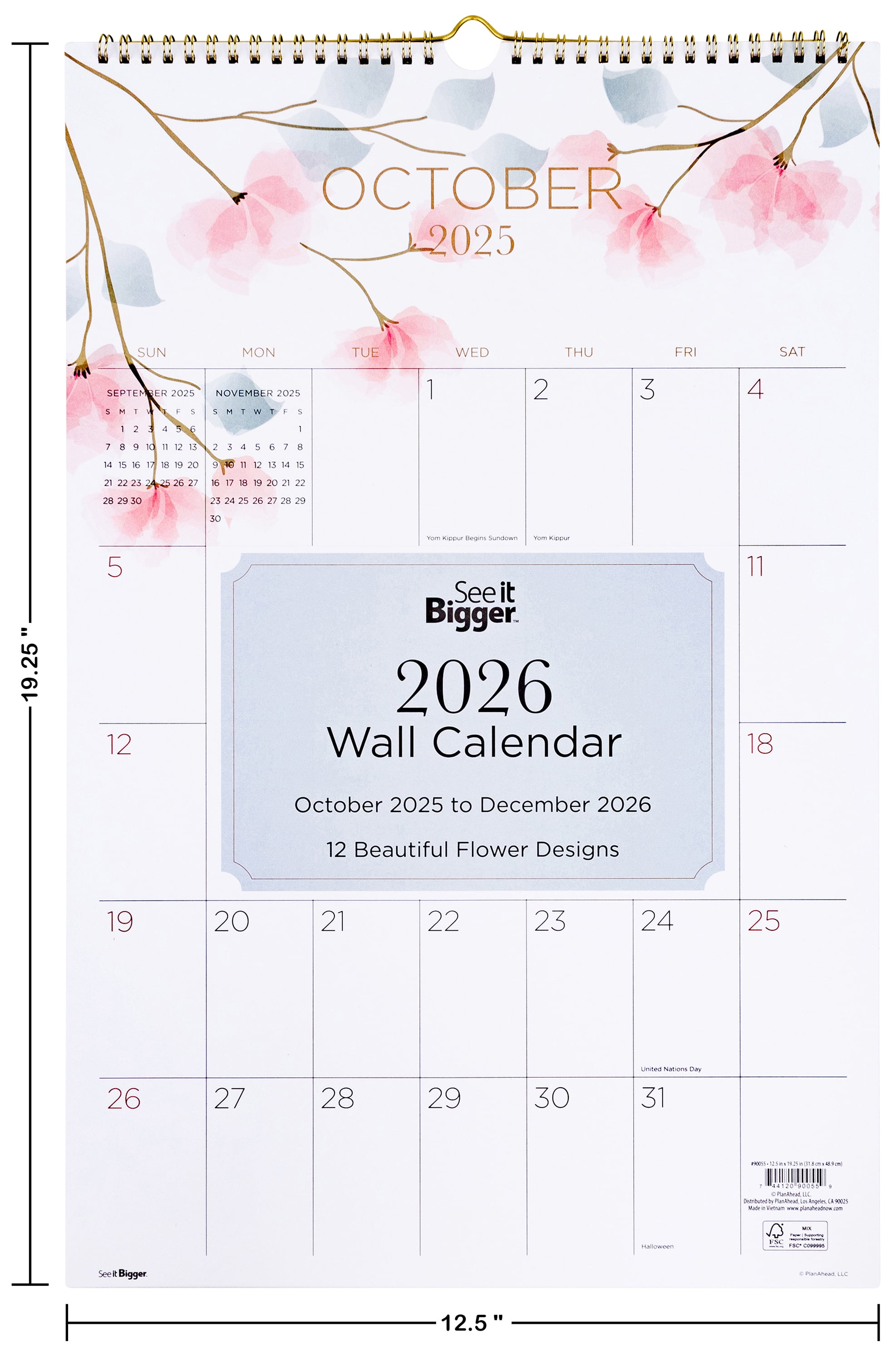 See It Bigger Monthly Wall Calendar Medium (12.5 x 19.25) 15-Month, Oct 2025-Dec 2026, image size:1974x3000