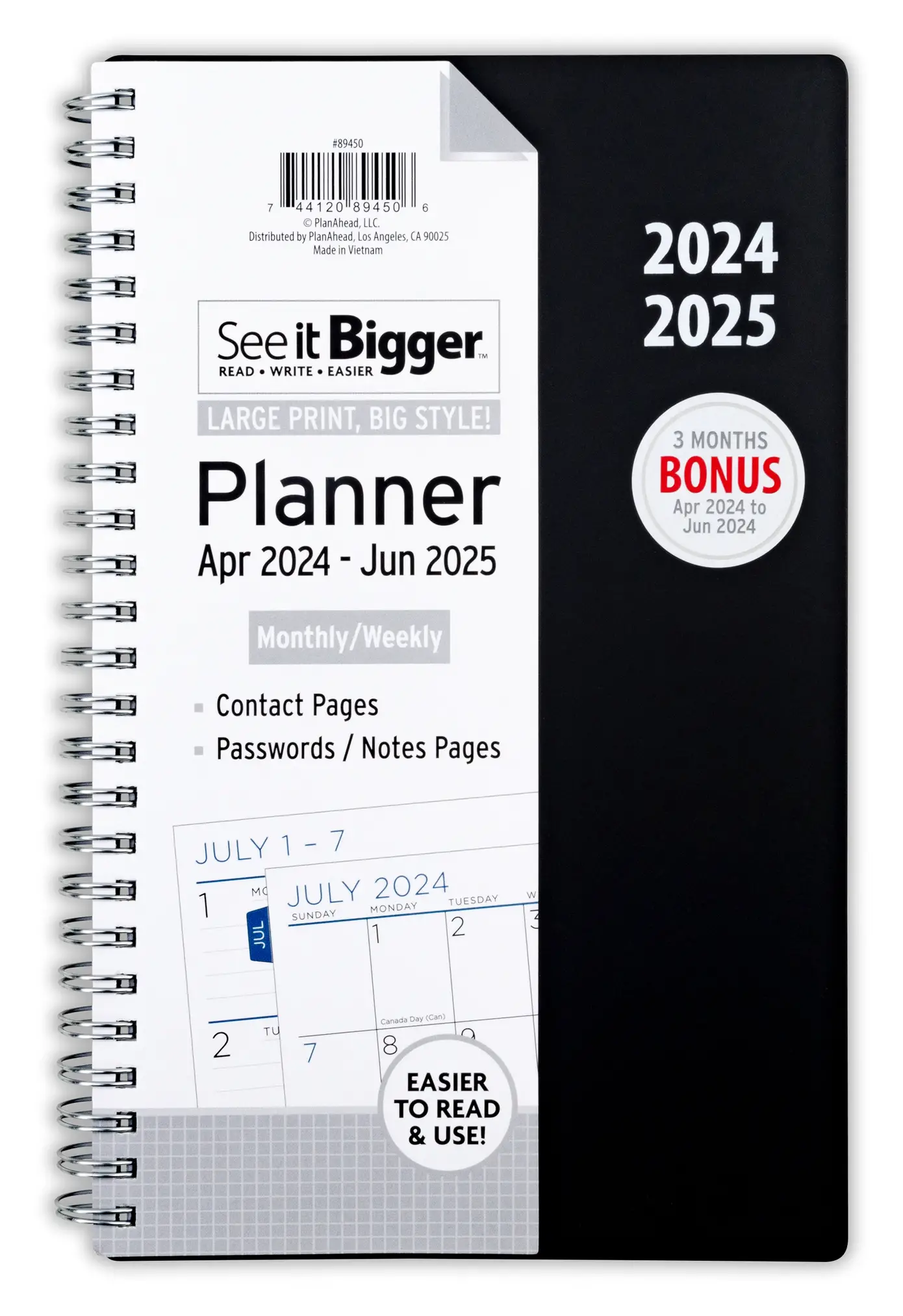 See it Bigger Monthly Weekly Dated Planner, April 2024 - June 2025 (5.