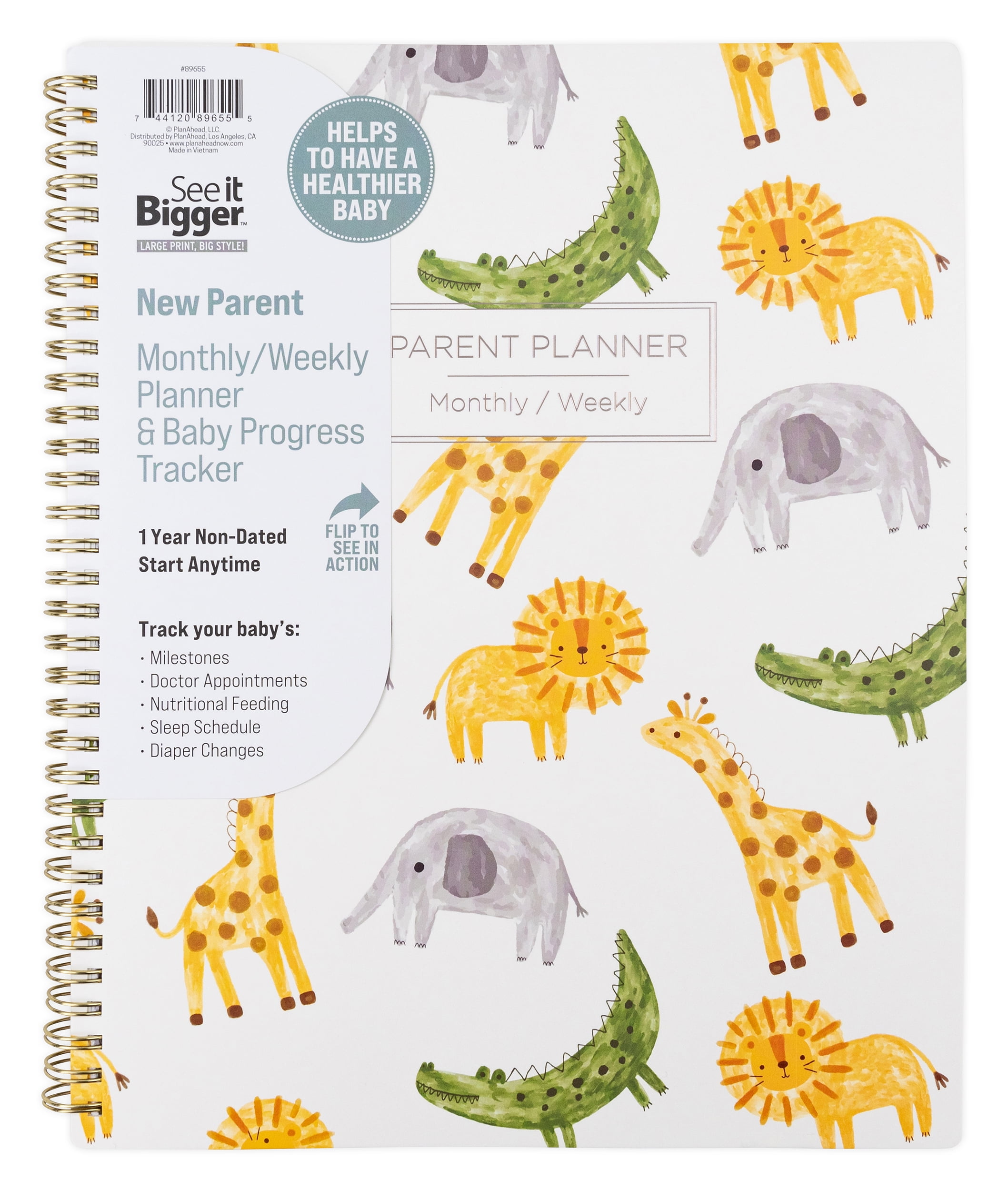 See it Bigger Monthly Weekly Parent Planner Large (9" x 11") Animals 12 Month Undated