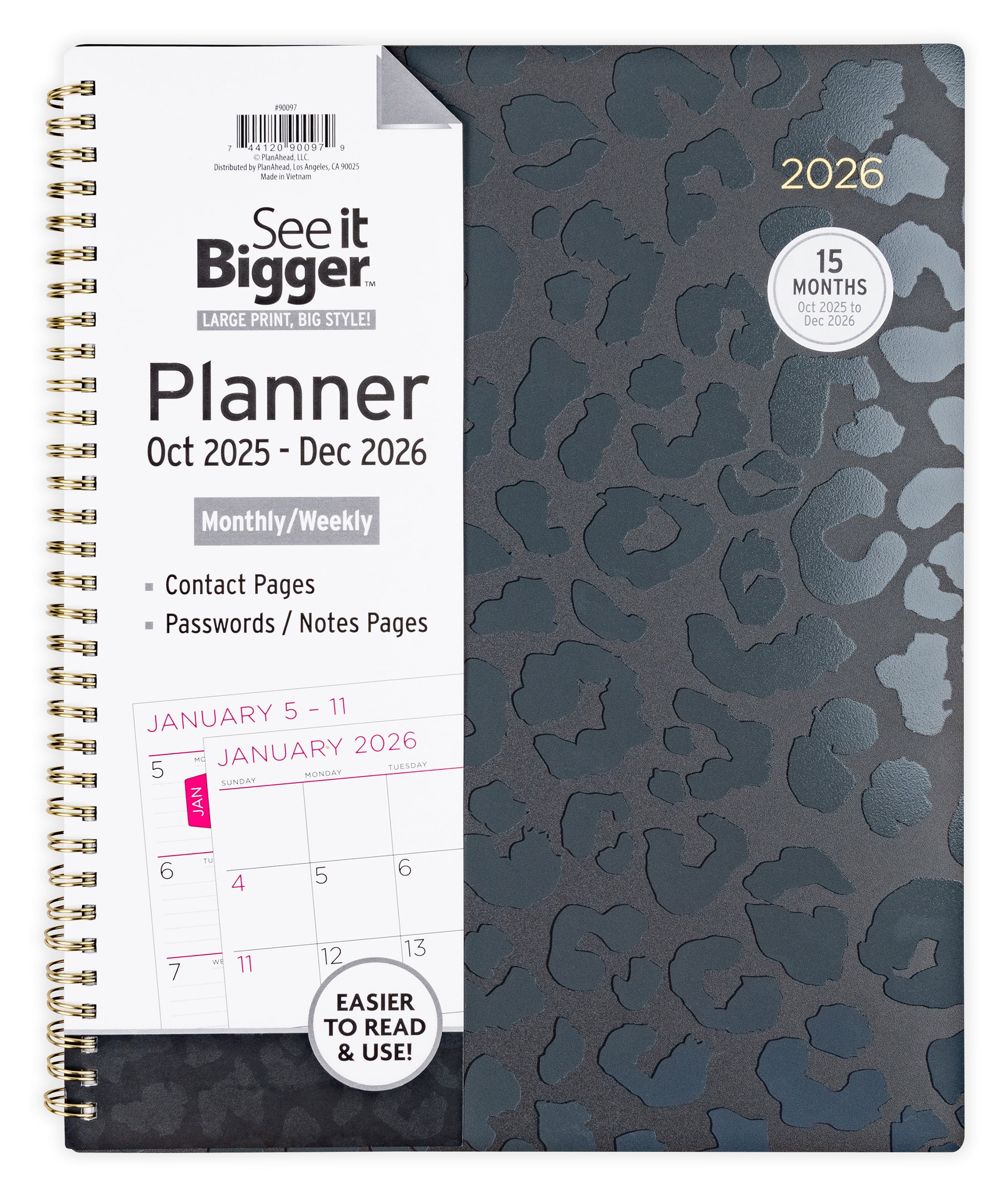 See It Bigger Monthly Weekly Planner Large (8.5" x 11") Black 15-Month Oct 2025-Dec 2026