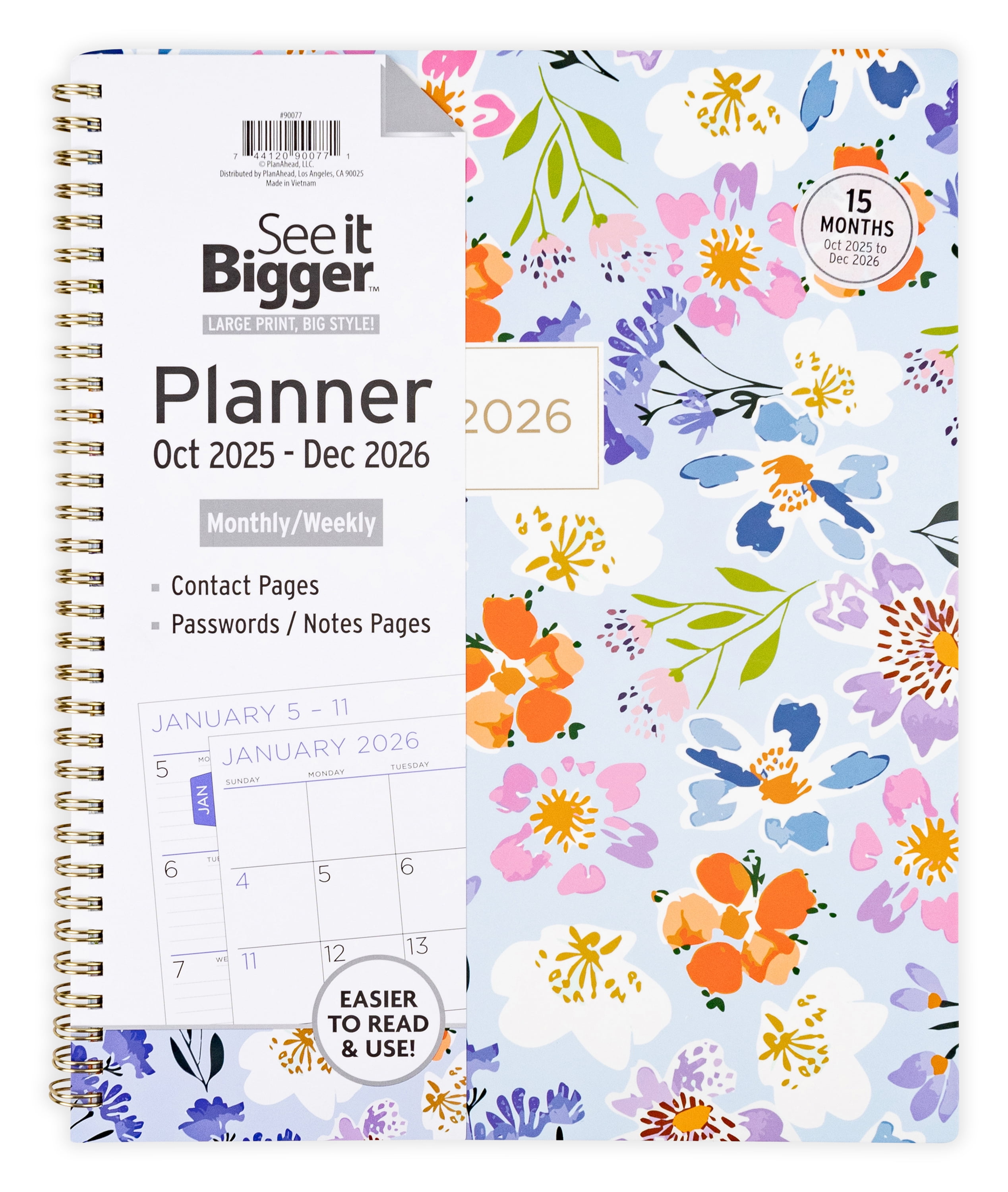 See it Bigger Monthly Weekly Planner Large (9x 11") Oct 2025 -Dec 2026