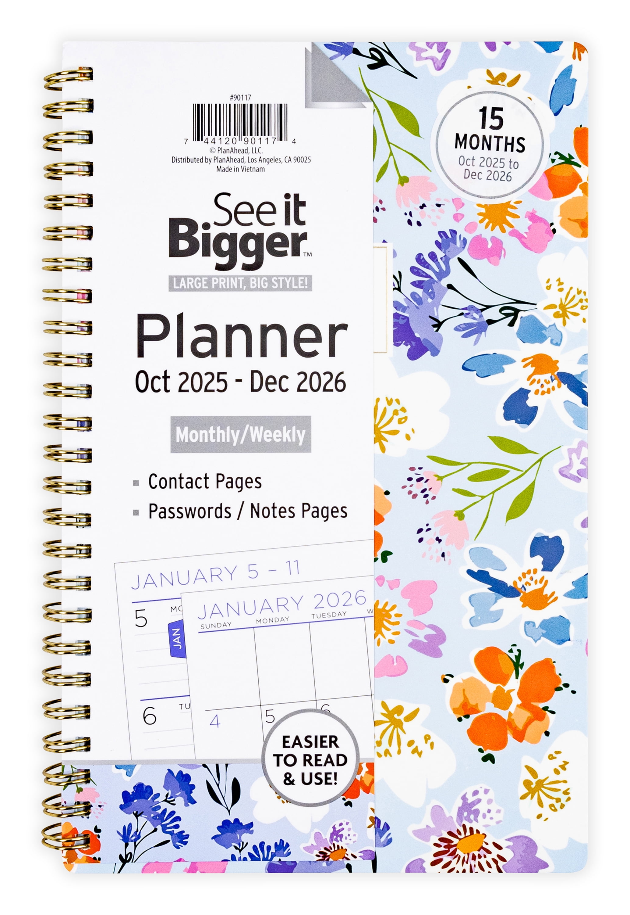 See it Bigger Monthly Weekly Planner Medium (5.5X 8.75) 15-Month, Oct 2025-Dec 2026