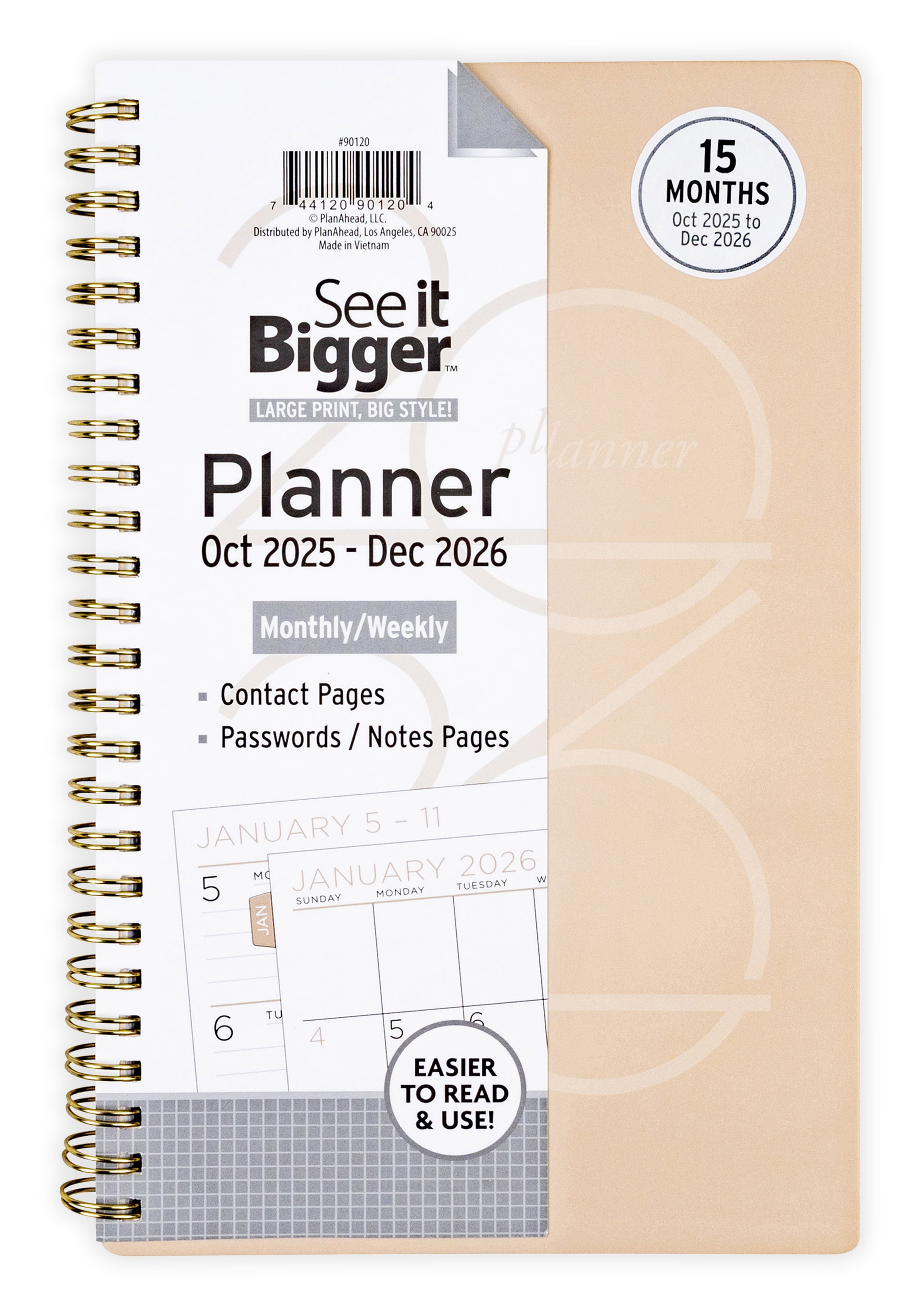 See It Bigger Monthly Weekly Planner Medium 5.5 x 8.75 15-Months October 2025 to December 2026