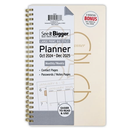 See it Bigger October 2024 - December 2025 Weekly Dated Planner (5.75" x 8.75")