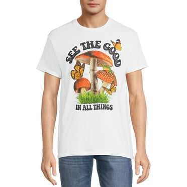 See the Good in All Things Mushroom Men's Graphic Tee with Short Sleeves, Sizes S-3XL