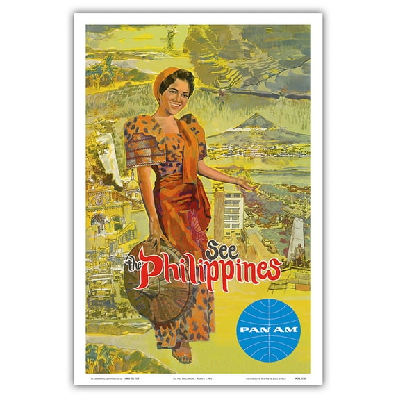See the Philippines - Pan American World Airways - Vintage Airline Travel Poster c.1961 - Master Art Print (Unframed) 12in x 18in