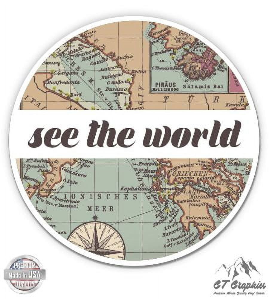 See the World Travel Retro Globe Map - 12" Vinyl Sticker Waterproof ...