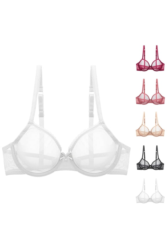 See through Bras for Women Mesh Lace Breathable Unlined Soft Underwire Bralettes Non Padded Clear Bra