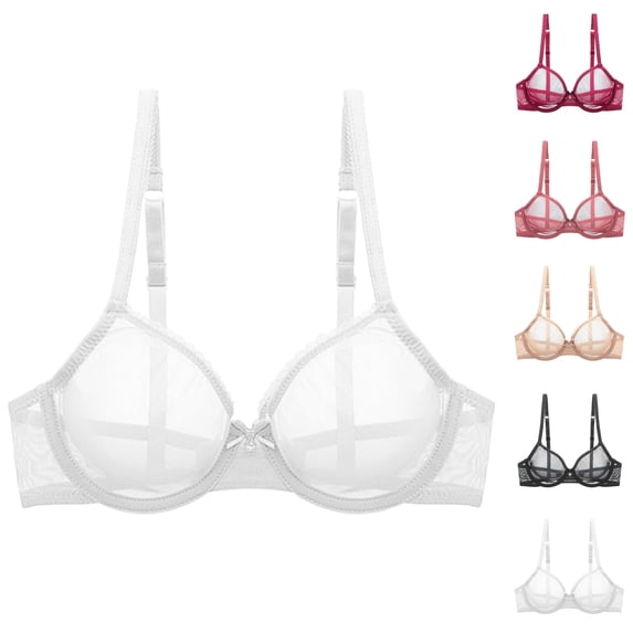 See through Bras for Women Mesh Lace Breathable Unlined Soft Underwire Bralettes Non Padded Clear Bra