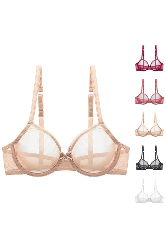 See through Bras for Women Mesh Lace Breathable Unlined Soft Underwire Bralettes Non Padded Clear Bra