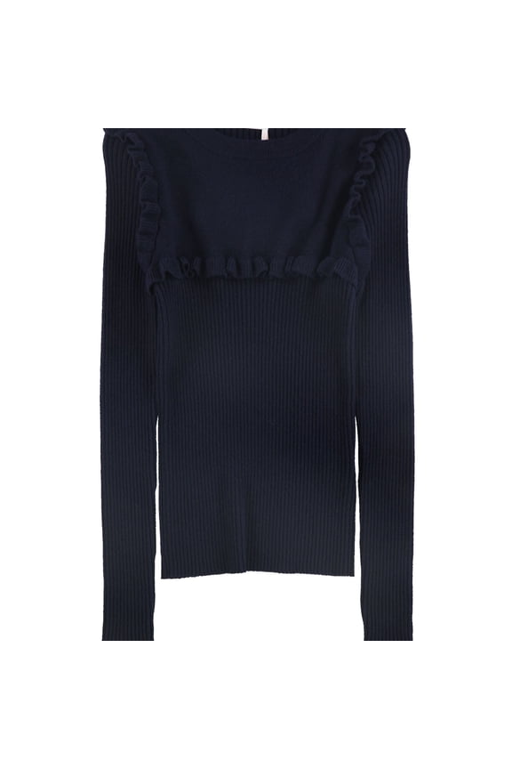 SeeByChloe Womens Ruffle Pullover Sweater, Blue, Large