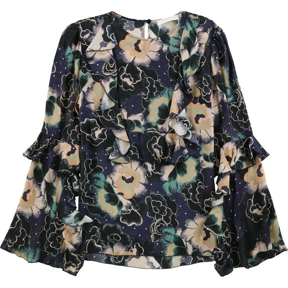 SeeByChloe Womens Ruffled Sleeve Floral Peplum Blouse, Multicoloured, Medium
