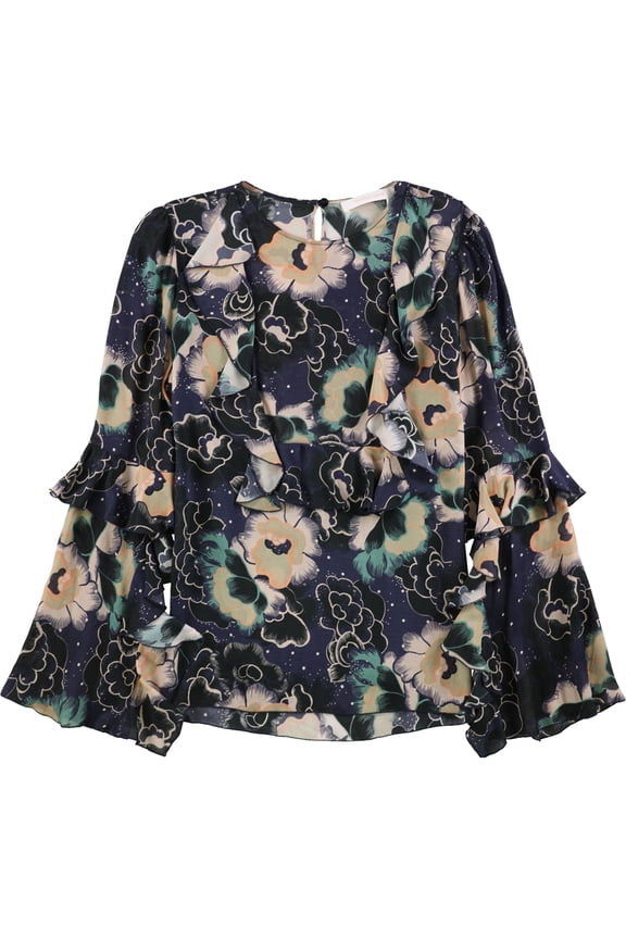 SeeByChloe Womens Ruffled Sleeve Floral Peplum Blouse, Multicoloured, Medium
