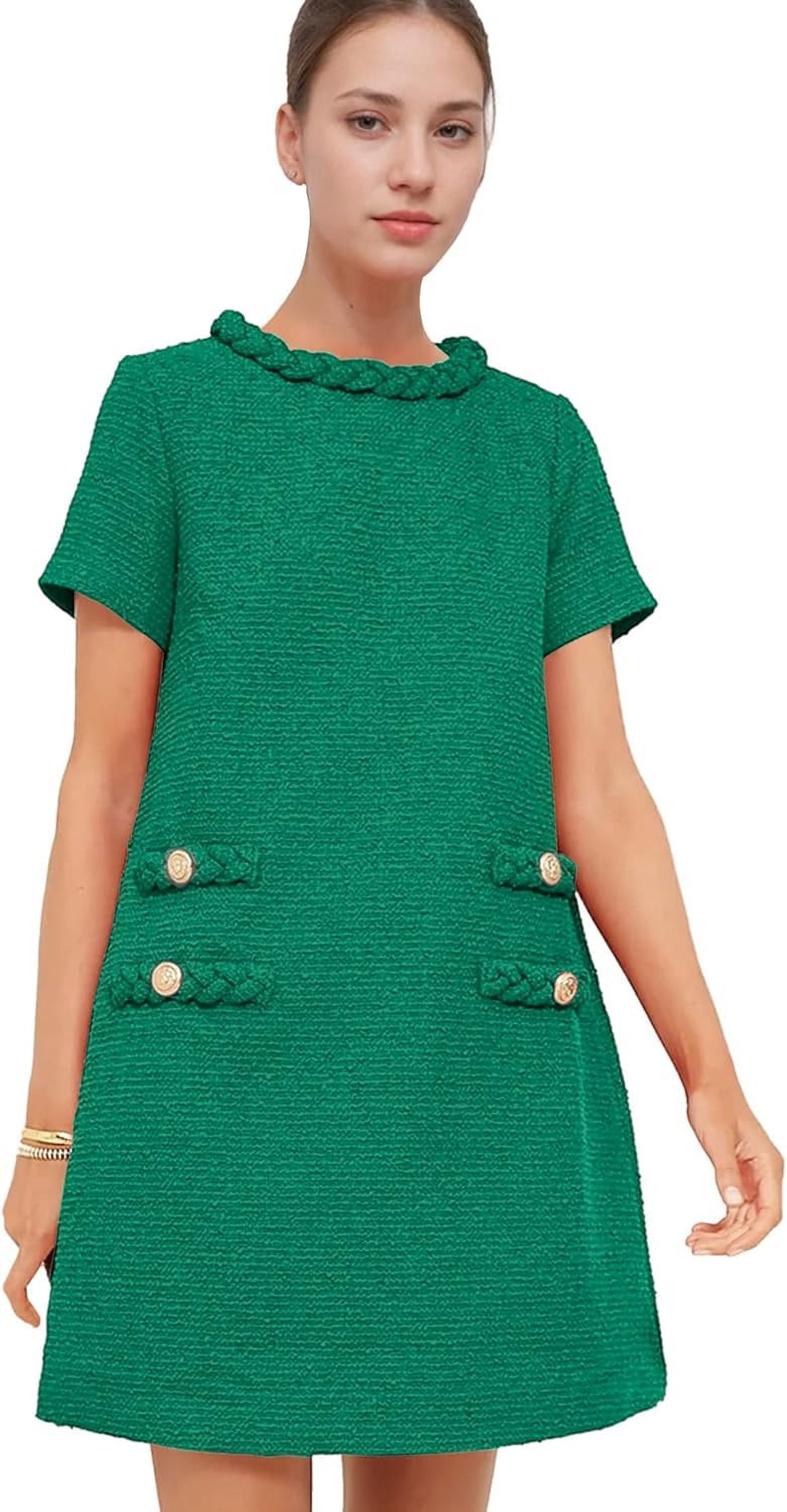 Women's Tweed Jackie Dress – Elegant Short Sleeve A-Line Shift Mini Dress, Vintage Style