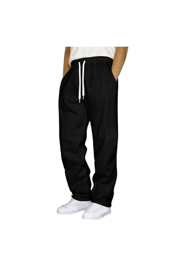 Mens Active Jogger Pants with Pockets Straight Length Athletic Gym Workout Basketball Football Sporty Casual Style, Black XL