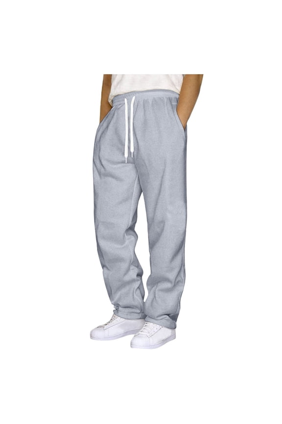 Mens Drawstring Sweatpants Straight Leg Breathable All-Day Comfort Classic Fit for Work Casual Wear Everyday Essential Bottom, Light Gray S