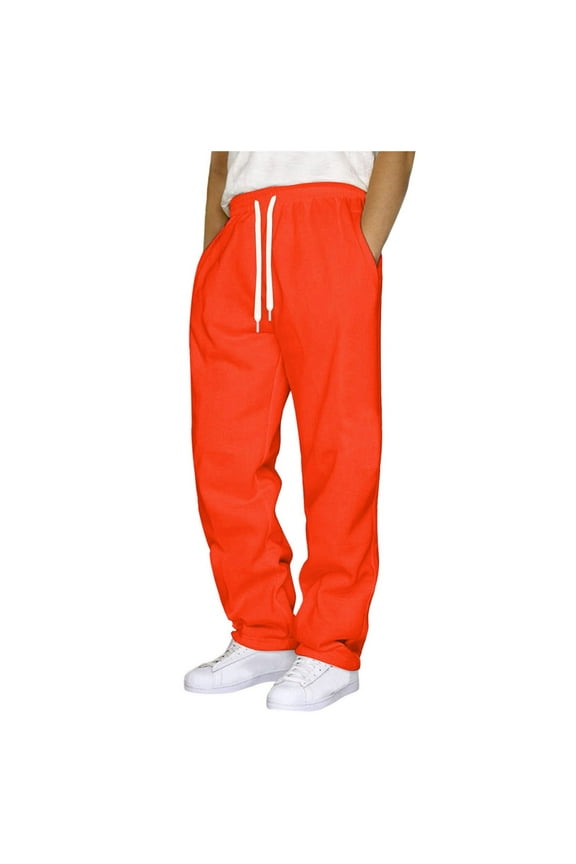 Mens Workout Pants Functional with Deep Pockets Relaxed Fit Drawcord Gym Training Running Exercise Sports Casual Street Style, Orange XL