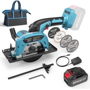 SeeSii Mini circular saw cordless compact electric 4-1/2“ with 4.0 Ah battery, 5380 rpm, 4 saw blades, crevice guide, maximum cutting depth 1-11/16” (90°), 1-1/8” (45°)